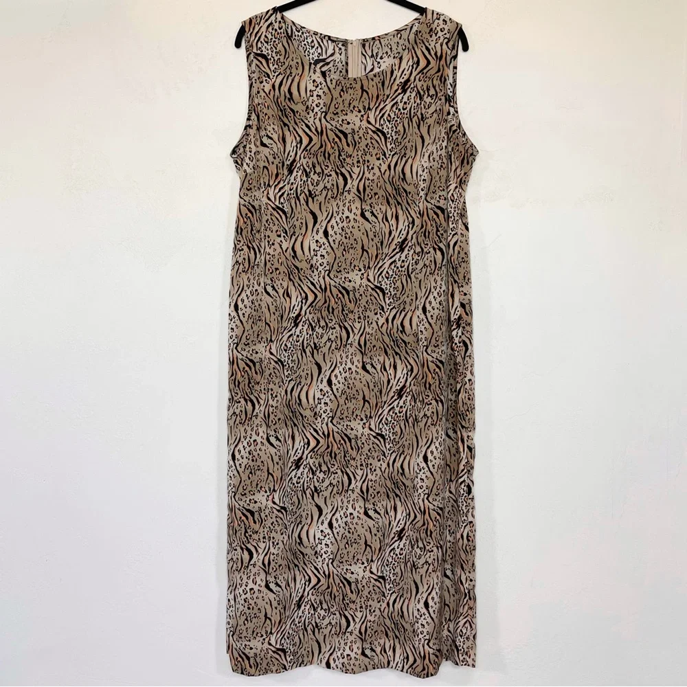 Vintage Sleeveless Leopard Tiger Animal Print Sheath Maxi Dress - Picture 4 of 13